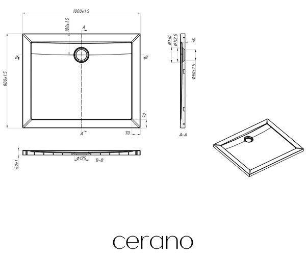 CERANO - Sprchová vanička obdĺžniková Brio - SMC/minerálny kompozit - štruktúrovaná biela - 100x80x4 cm