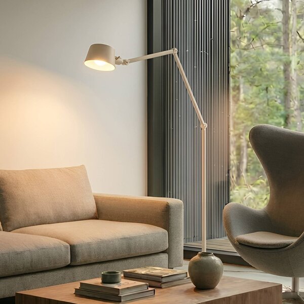 Lucande Stojacia lampa Silka, 216 cm, béžové, nastaviteľné, E27, Krémová / jantárovo žltá, Pracovňa / Kancelária, kov, Moderný, Stolová lampa