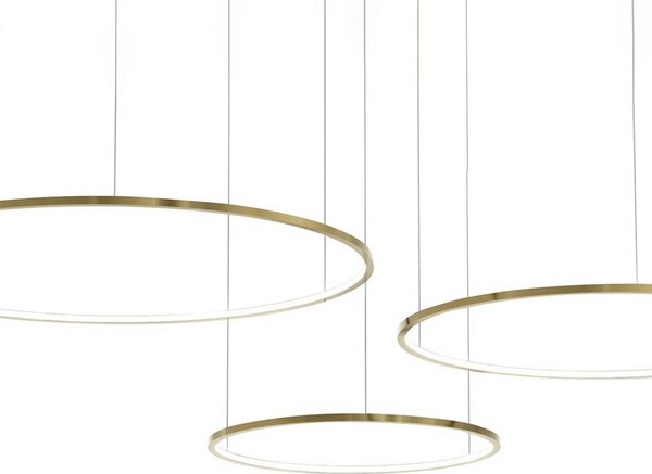 LED závesné svietidlo Saturno, zlatá, 3-pl., kov, 4.000 K, Mosadz / zlato, Obývacia izba / jedáleň, kov, Moderný, Závesné svietidlo