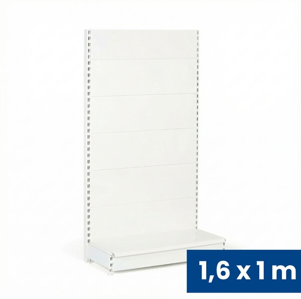 Predajný regál jednostranný, plné steny, 1600 x 1000 x 450 mm, základná, biela