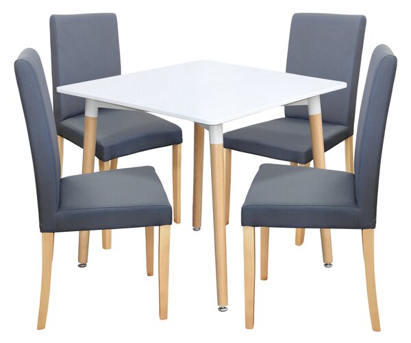 Jedálenský stôl UNO 80x80 biely + 4 stoličky PRIMA sivá/svetlé nohy