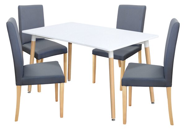 Jedálenský stôl UNO 140x90 biely + 4 stoličky PRIMA sivá/svetlé nohy