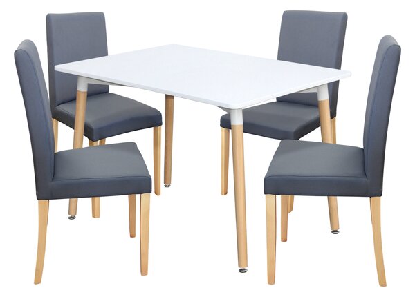 Jedálenský stôl UNO 120x80 biely + 4 stoličky PRIMA sivá/svetlé nohy