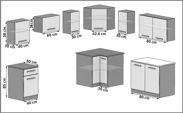 Kuchynská linka Belini 360 cm biely lesk / čierny lesk s pracovnou doskou Lidiauniqa2