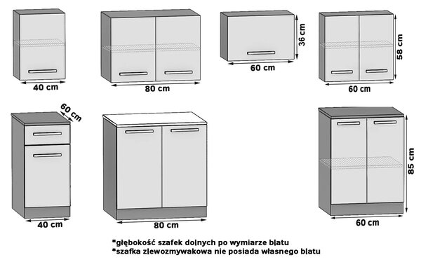 Kuchynská linka Belini 240 cm biely lesk / čierny lesk s pracovnou doskou Uniqa2