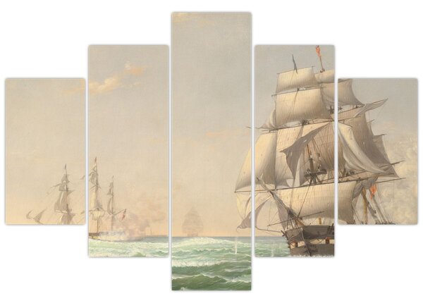 Obraz - Fitz Henry Lane, The United States Frigate President Engaging the British Squadron, reprodukcia (150x105 cm)