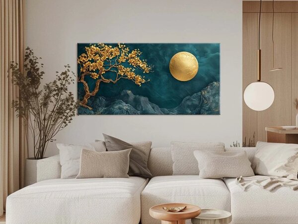 Karlsdesign.sk - Dizajnový obraz | Zlatý mesiac a kvety - 20x40