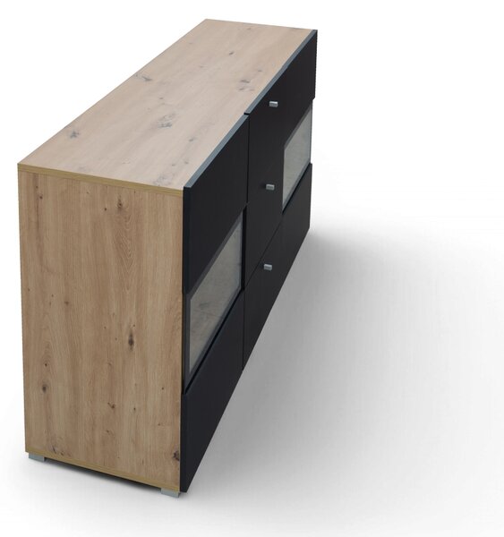 Komoda Baros 26 132 cm so zásuvkami - dub artisan / čierny mat