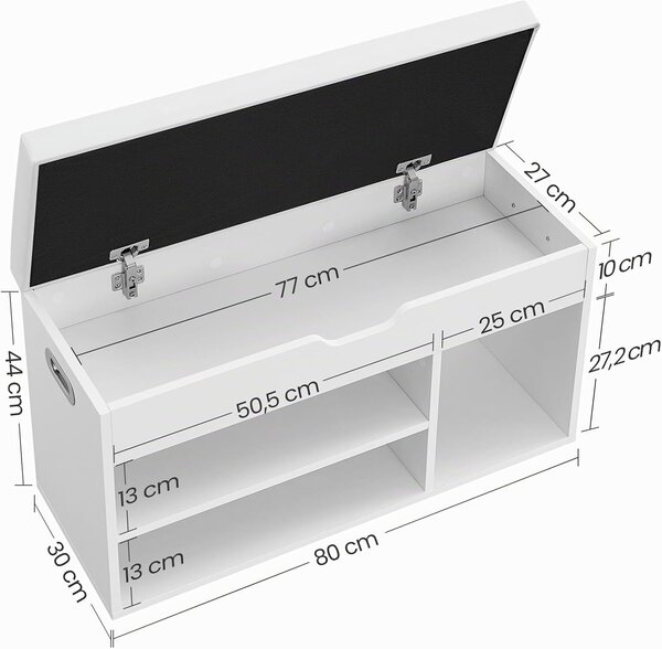 Lavica na topánky s úložným priestorom 80 cm, biely