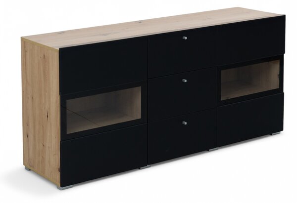 Komoda Baros 26 132 cm so zásuvkami - dub artisan / čierny mat