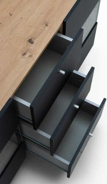 Komoda Baros 26 132 cm so zásuvkami - dub artisan / čierny mat