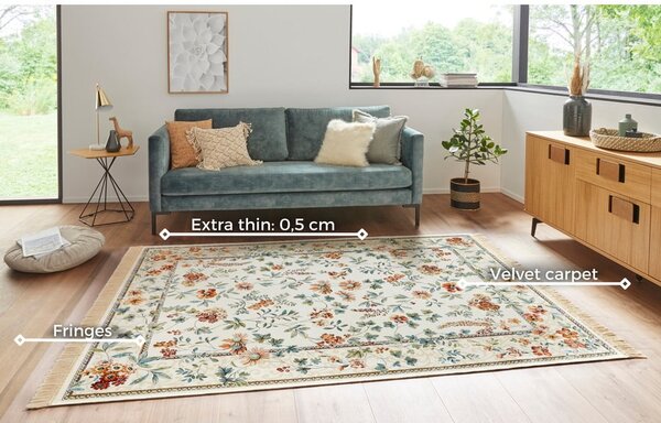 Krémový koberec z viskózy 195x300 cm Oriental Flowers – Nouristan