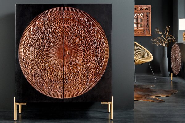 Vysoká komoda MANDALA 120cm mango drevo hnedá čierna