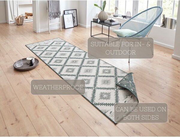 Zeleno-krémový vonkajší koberec NORTHRUGS Malibu, 250 x 80 cm