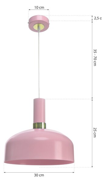 Závesné svietidlo Malmo, 1x ružové kovové tienidlo, p/g