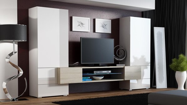 Moderná obývacia stena Diego, biela s TV stolíkom v Sonome