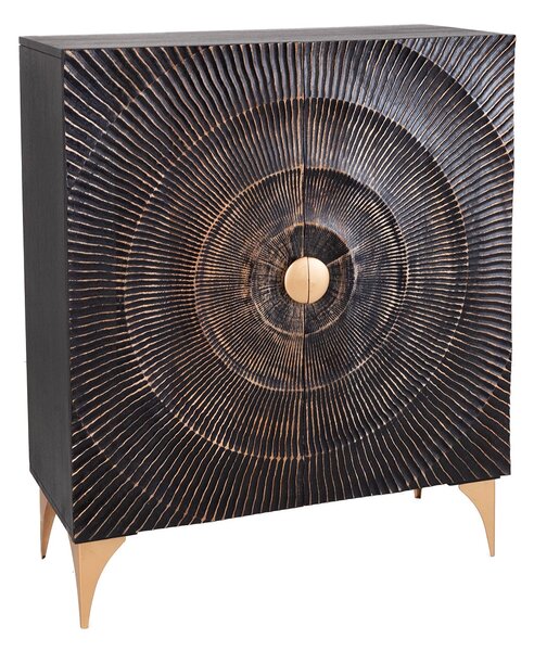 Vysoká komoda GOLDEN SUNSET 120cm 3D mango drevo čierno-zlatá