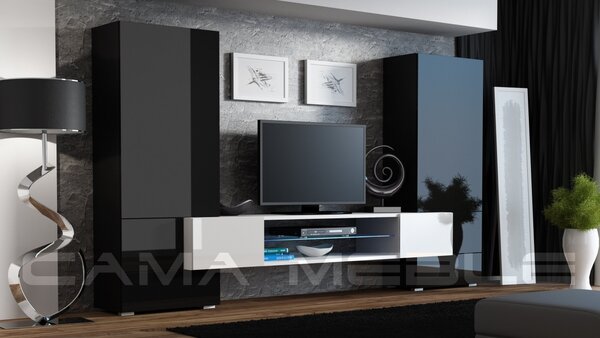 Moderná obývacia stena Diego, čierna s bielym TV stolíkom