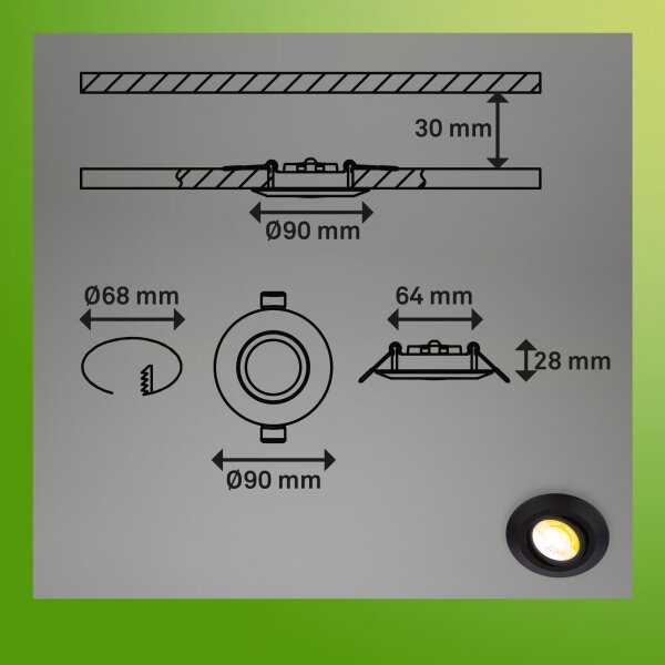 Briloner 7586035 - SADA 3x LED kúpeľňových podhľadových svietidiel KLIRA, 4,9 W / 230 V, IP23, čierna