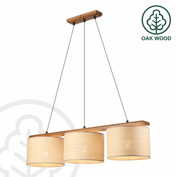 Luster na lanku AIDA 3xE27/15W/230V pr. 25 cm dub/rafia