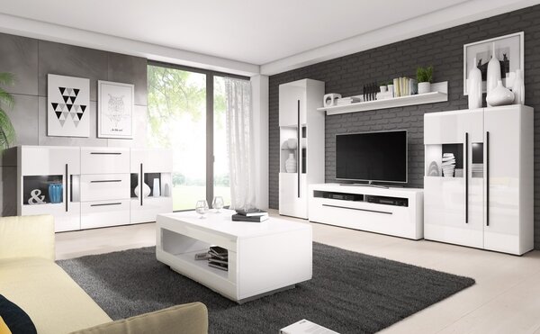 Moderný bytový nábytok Toulouse zostava D, biela / biely lesk