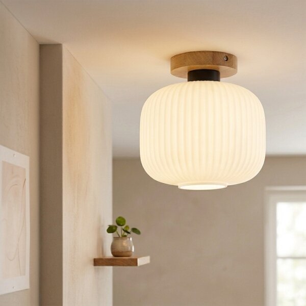 Stropné svietidlo HARMA WOOD 1xE27/15W/230V dub/biela priemer 25 cm
