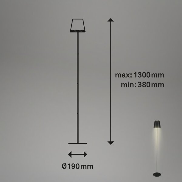 Briloner 1438015 - LED stmievateľná stojaca lampa KIKI 4,3W/5V IP44 2600 mAh čierna