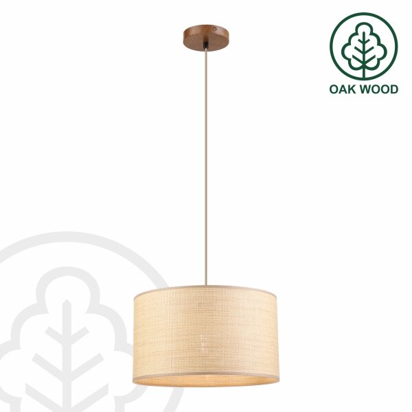 Luster na lanku AIDA 1xE27/15W/230V priemer 35 cm dub/rafia