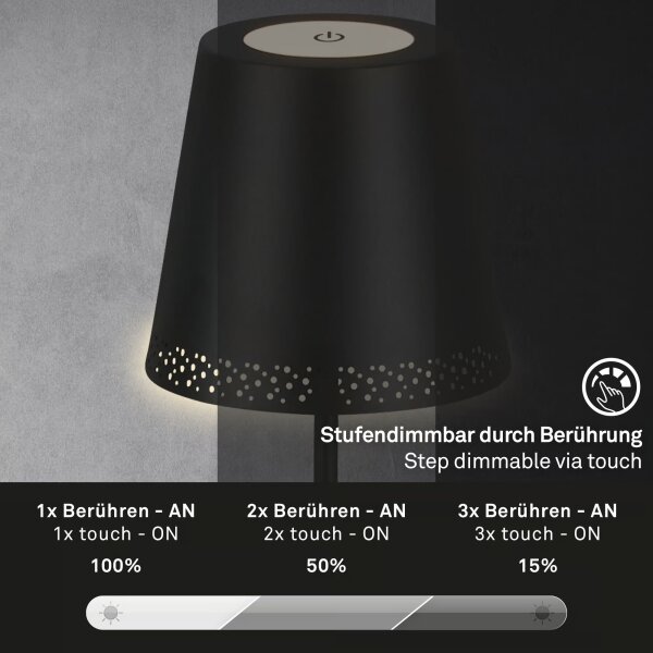 Briloner 1438015 - LED stmievateľná stojaca lampa KIKI 4,3W/5V IP44 2600 mAh čierna