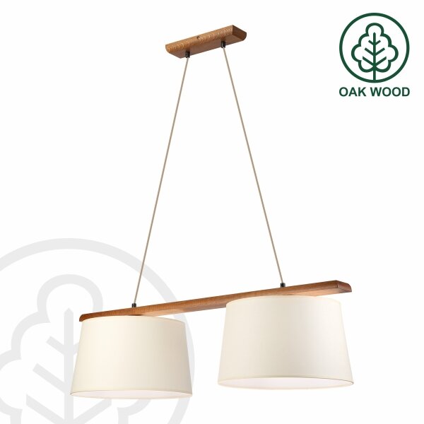 Závesný luster AIDA na lanku 2xE27/15W/230V, priemer 35 cm, dub/krémová