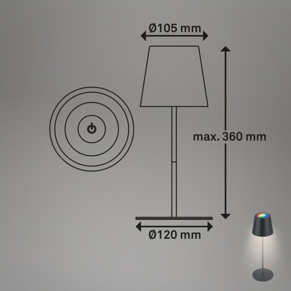 Briloner 7559015-LED RGB stolná lampa COLORIS 3,5W/5V IP44 2000mAh Wi-Fi Tuya
