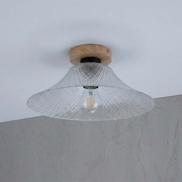 Stropné svietidlo JULL WOOD 1xE27/15W/230V dub/čiré pr. 34 cm