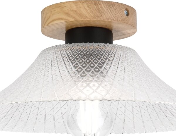 Stropné svietidlo JULL WOOD 1xE27/15W/230V dub/čiré pr. 34 cm