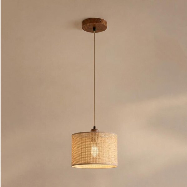 Luster AIDA na lanku 1xE27/15W/230V, priemer 25 cm, dub/rafia