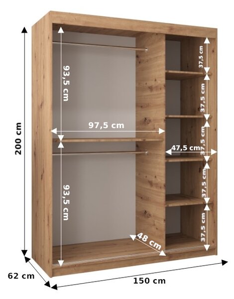 NovýNábytok.sk Šatníková skriňa 150 cm Lulu (kašmír). Akcia -54%. Vlastná spoľahlivá doprava až k Vám domov. 1125976