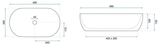 Rea Amelia Marmo Shiny, keramické umývadlo na dosku 480x345x135 mm, imitácia kameňa, REA-U8001
