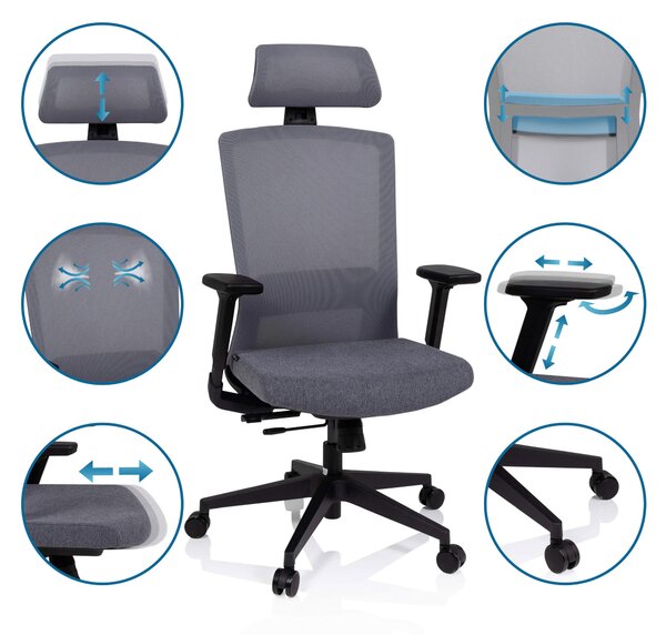 OTOČNÁ STOLIČKA, sieťovina, plochá tkanina, sivá, čierna MID.YOU - Online Only kancelárie, Online Only
