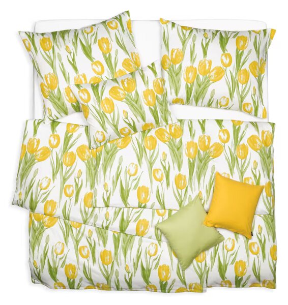 Obliečky SATÉN DESIGN tulips žltá bežný 1x paplón 140x200 + 1x vankúš 70x90 cm