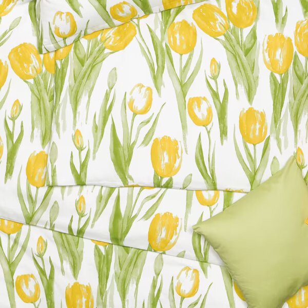 Obliečky SATÉN DESIGN tulips žltá bežný 1x paplón 140x200 + 1x vankúš 70x90 cm