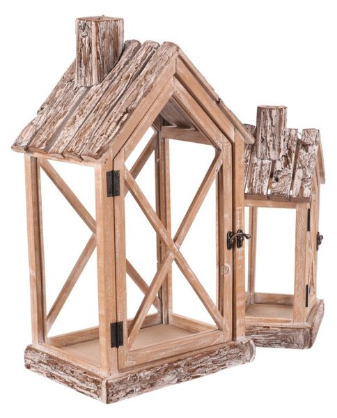 Set dvoch drevených lampášov hnedý DA219 (2 ks)