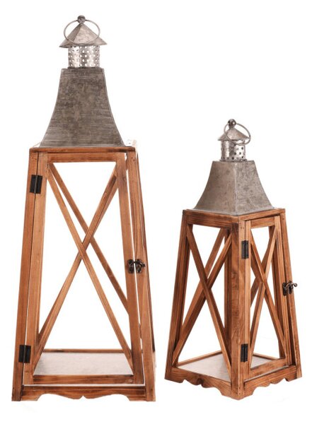Set dvoch drevených lampášov hnedý DA207 (2 ks)