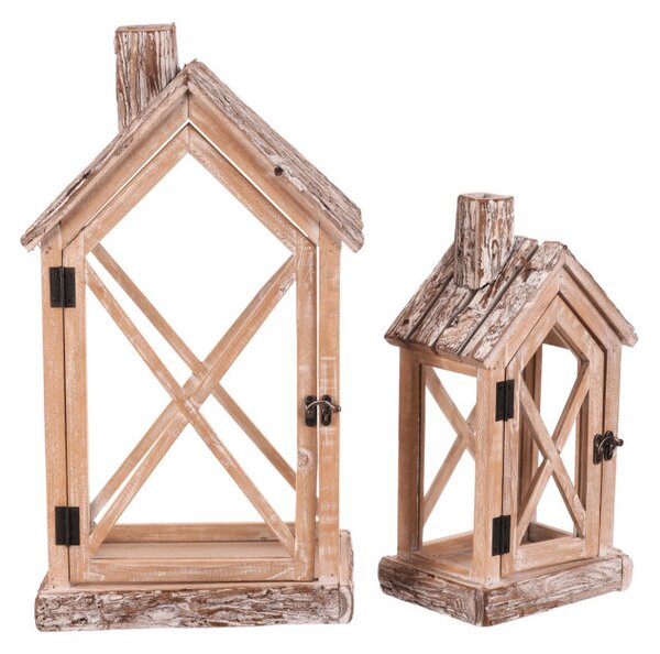 Set dvoch drevených lampášov hnedý DA219 (2 ks)
