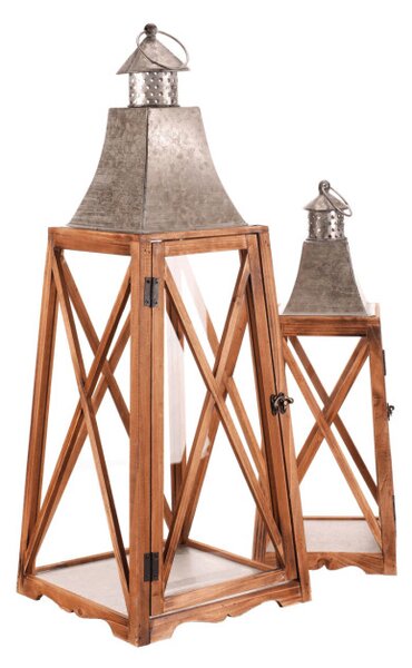 Set dvoch drevených lampášov hnedý DA207 (2 ks)