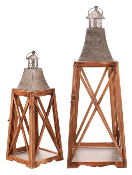 Set dvoch drevených lampášov hnedý DA207 (2 ks)