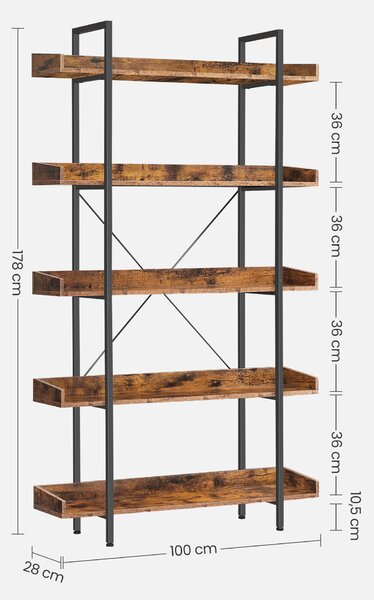REGÁL, hnedá, čierna, oceľ, 100/178/28 cm Boxxx - Regály, Online Only