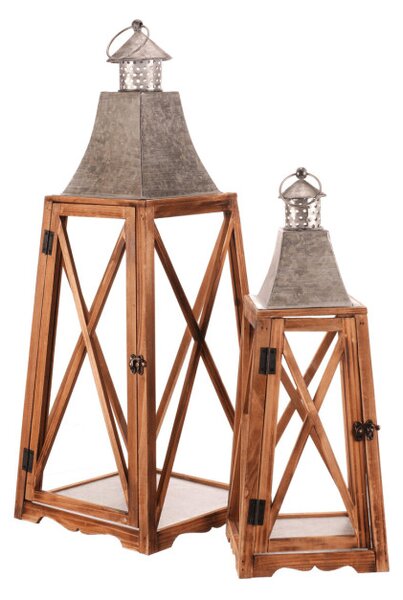 Set dvoch drevených lampášov hnedý DA207 (2 ks)