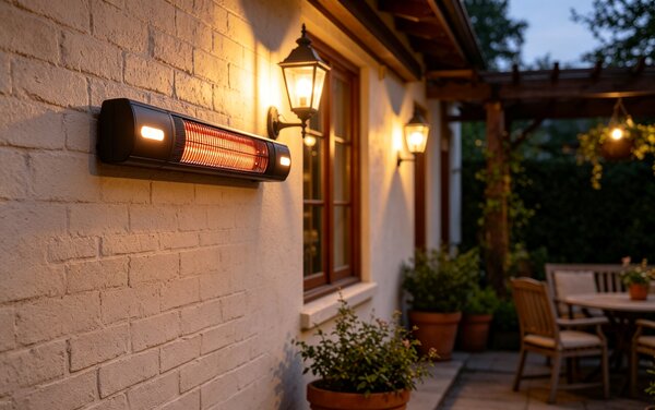 Nástenný terasový infražiarič s LED osvetlením, 2500 W, čierny