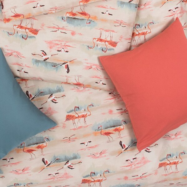 Obliečky SATÉN DESIGN flamingo piesková bežný 1x paplón 140x200 + 1x vankúš 70x90 cm