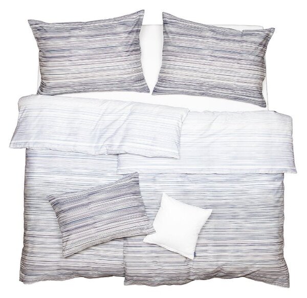 Obliečky SATÉN DESIGN lines biela modrá bežný 1x paplón 140x200 + 1x vankúš 70x90 cm