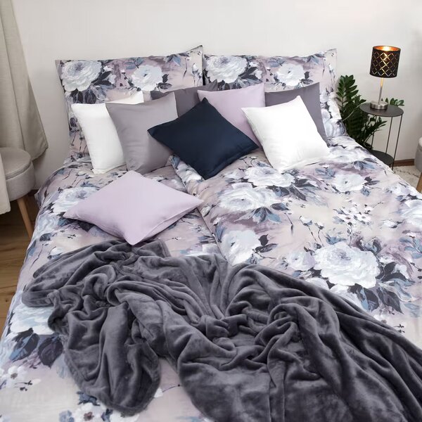 Obliečky SATÉN DESIGN stella fialová sivá bežný 1x paplón 140x200 + 1x vankúš 70x90 cm
